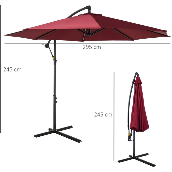 3m Banana Parasol, Crank Handle, 8 Ribs, Cross Base