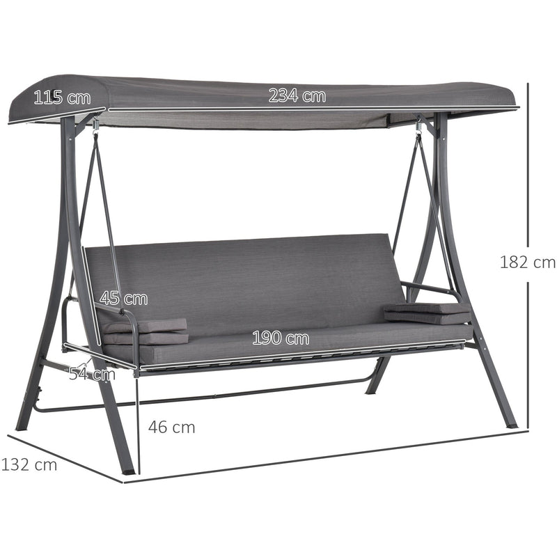 Outsunny 3 Seater Convertible Swing Chair Bed, Grey Outsunny