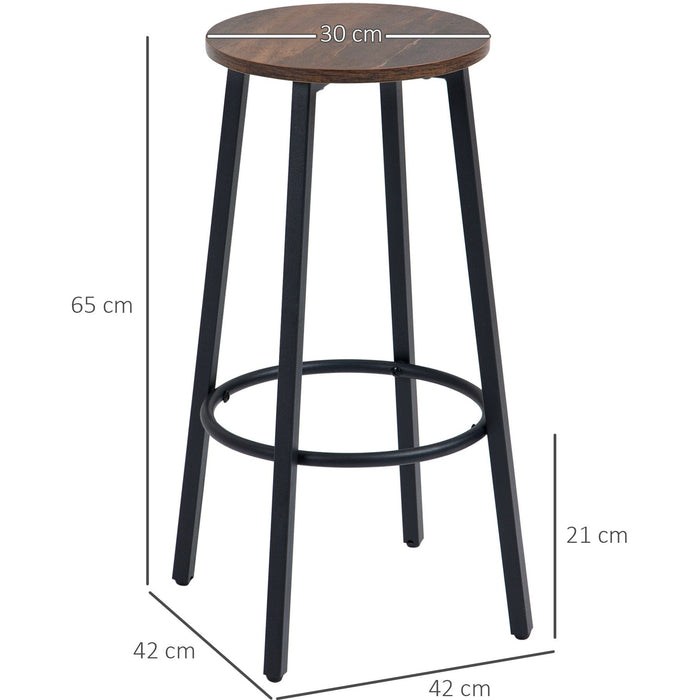 Set of 2 Rustic Brown Bar Stools, Steel Legs