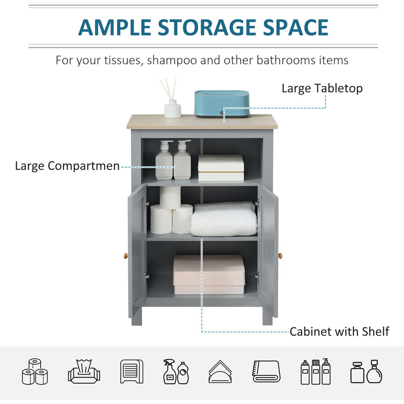 Grey Freestanding Bathroom Cabinet Kleankin