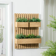 Outsunny Wall-mounted Wooden Garden Planters with Trellis, Drainage Holes and 3 Movable Planter Boxes, Wall Raised Garden Bed for Patio, Natural Outsunny