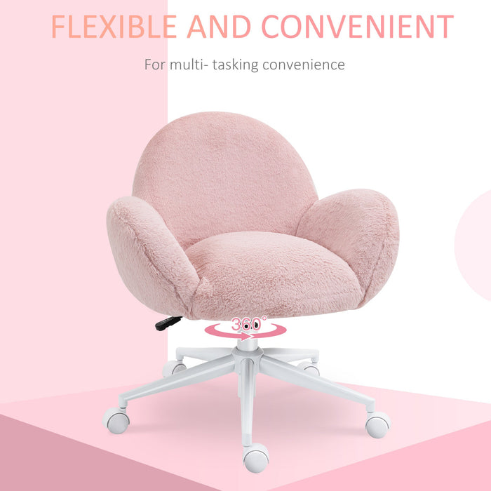 Pink Fluffy Wheelie Office Chair with Armrests