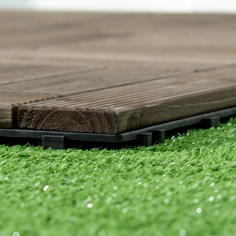 27 Pcs Solid Wood Interlocking Deck Floor Tile, Grey