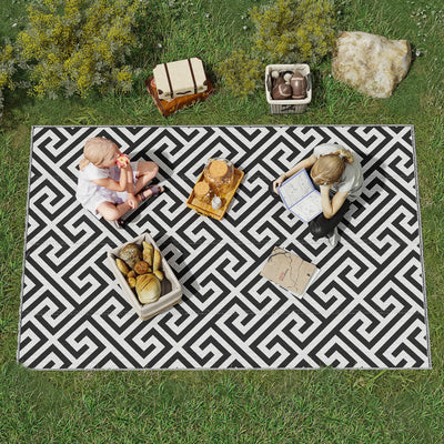 Reversible Outdoor Rug, Black & White - 152x243 cm Outsunny