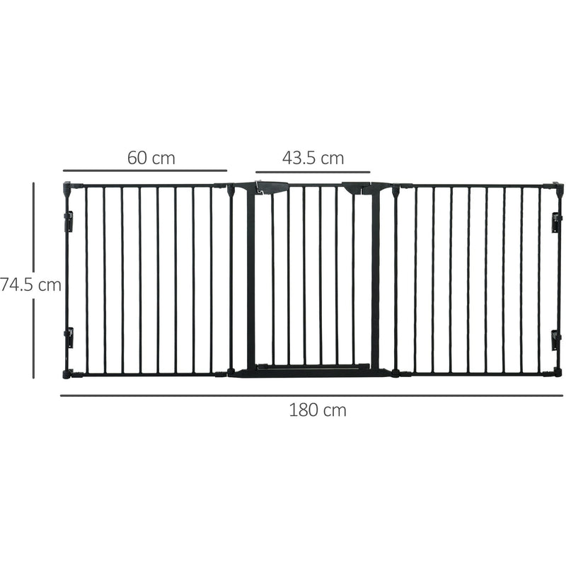 Pet Gate With Door, Pet Playpen, L180 x H74.5 cm, Black
