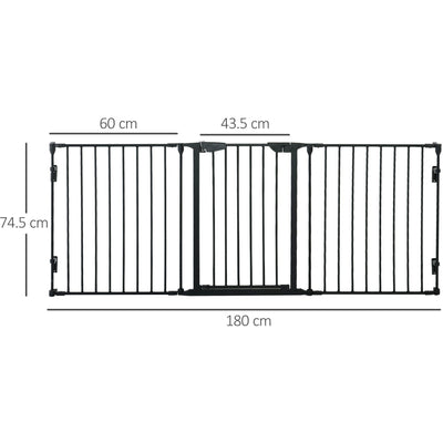 Pet Gate With Door, Pet Playpen, L180 x H74.5 cm, Black Homcom