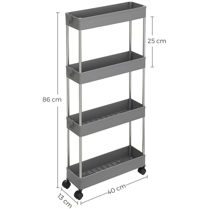 Slim Plastic Storage Cart, 4-Tier