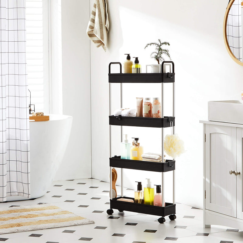 Black Slim 4-Tier Trolley with Handle Songmics