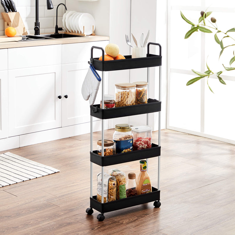 Black Slim 4-Tier Trolley with Handle Songmics