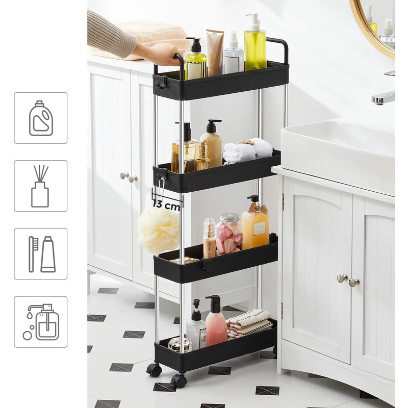 Black Slim 4-Tier Trolley with Handle Songmics