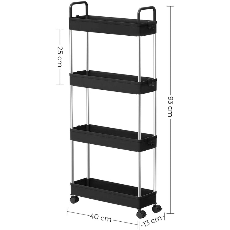 Black Slim 4-Tier Trolley with Handle Songmics