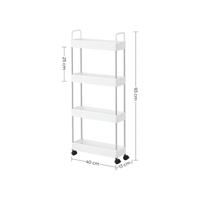 Slim Storage Cart 4 Tier, White