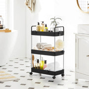 Plastic Storage Trolley on Wheels, 3-Tier, Black SONGMICS