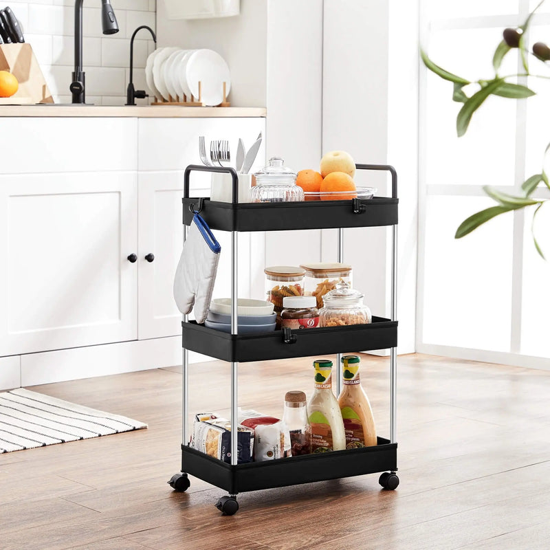 Plastic Storage Trolley on Wheels, 3-Tier, Black SONGMICS