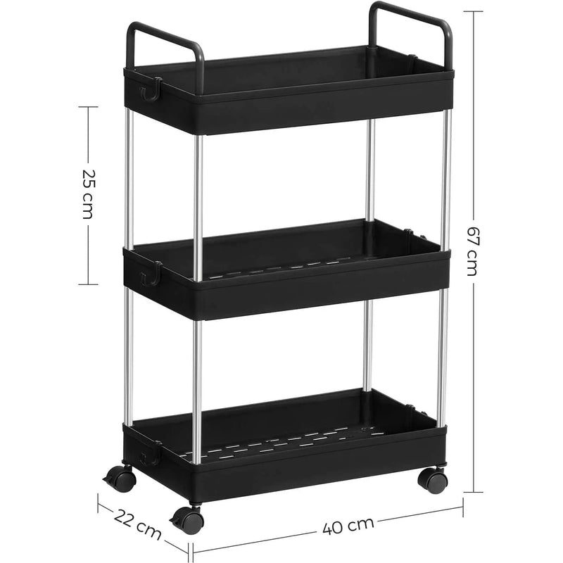 Plastic Storage Trolley on Wheels, 3-Tier, Black SONGMICS