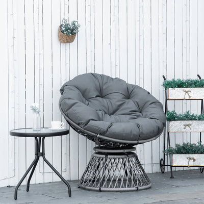 Outsunny 360° Swivel Rattan Papasan Moon Bowl Chair Round Lounge Garden Wicker Basket Seat with Padded Cushion Oversized for Outdoor Indoor, Grey Outsunny