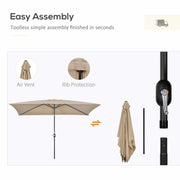 3x2m Stylish Garden Parasol Rectangular - Khaki Outsunny