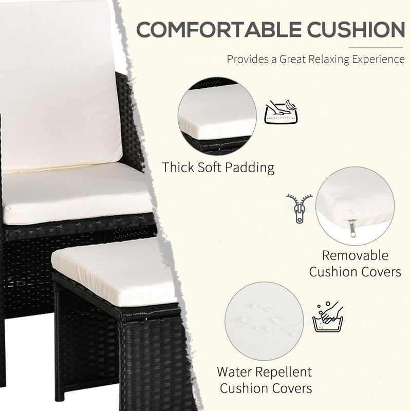 Rattan Dining Set with Table, Chairs & Footstools