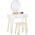 Dressing Table Set, LED, Round Mirror, White Homcom
