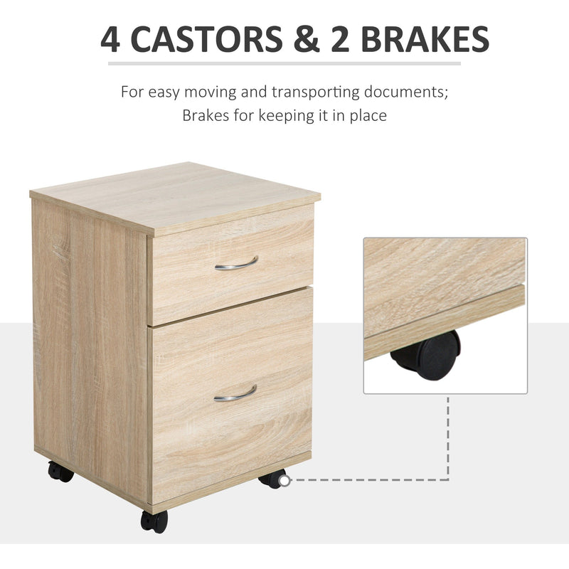 Oak 2 Drawer File Cabinet With Wheels