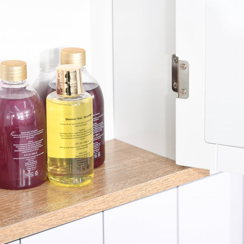 White Wall Mounted Bathroom Mirror Cabinet With Double Doors