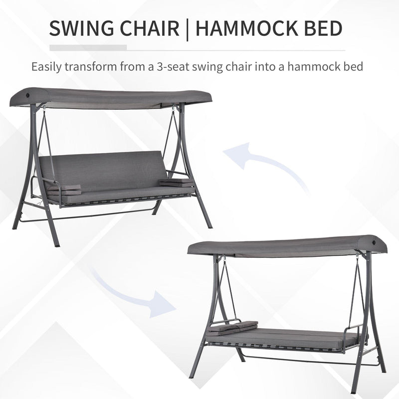 Outsunny 3 Seater Convertible Swing Chair Bed, Grey Outsunny