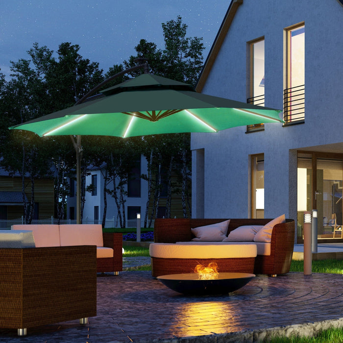 3m Cantilever Parasol With Solar Lights, Double Roof