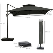 Roma 3m Square Cantilever Parasol With Base, Grey Outsunny