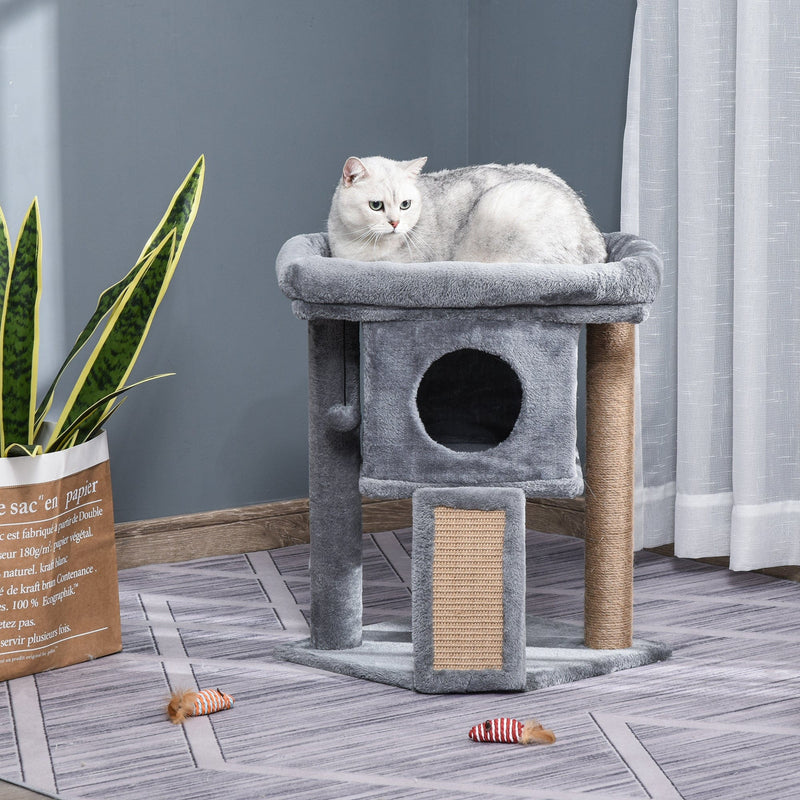 Indoor Cat House With Platform - Grey