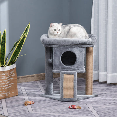 Indoor Cat House With Platform - Grey Pawhut