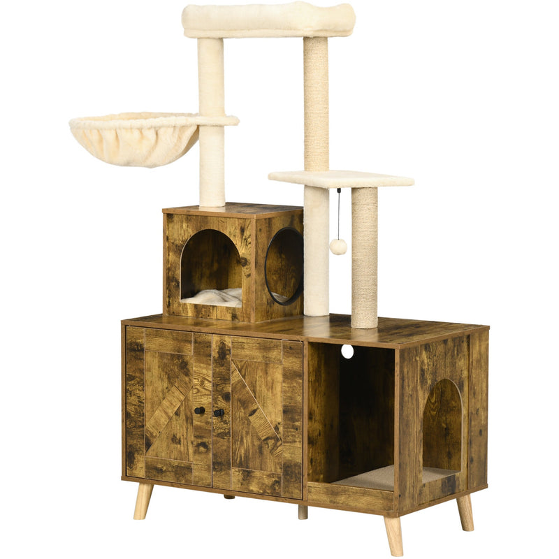 PawHut Rustic Cat Litter Box with Tower