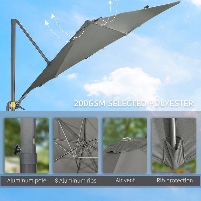 3m Large Grey Overhanging Cantilever Parasol