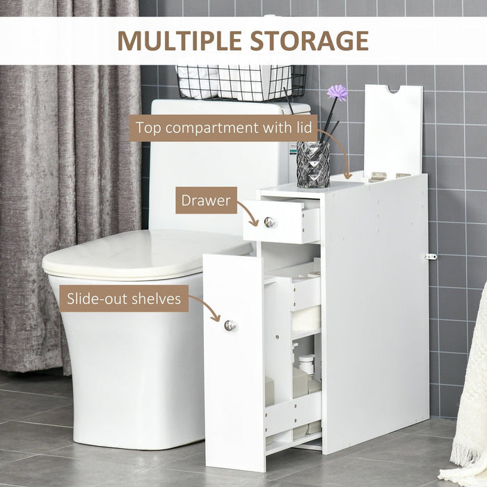 Slim Bathroom Storage Cabinet, 17W x 48D x 58Hcm, White