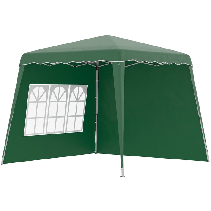 3x3 Pop Up Gazebo With 2 Sides, Slanted Legs, UV50+, Green