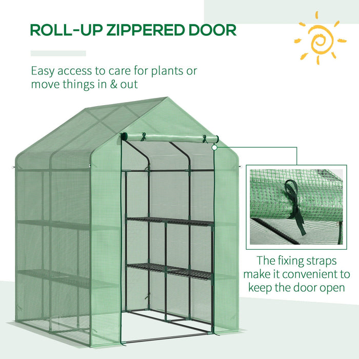 Outdoor Polytunnel Greenhouse, Shelves, 143x138x190cm, Green