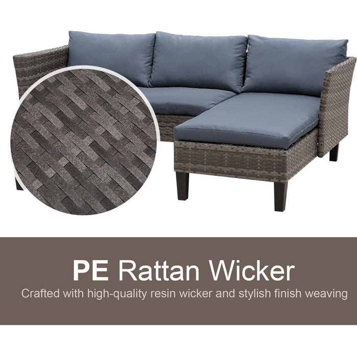 3pc PE Rattan Corner Garden Sofa Set with Coffee Table, Grey
