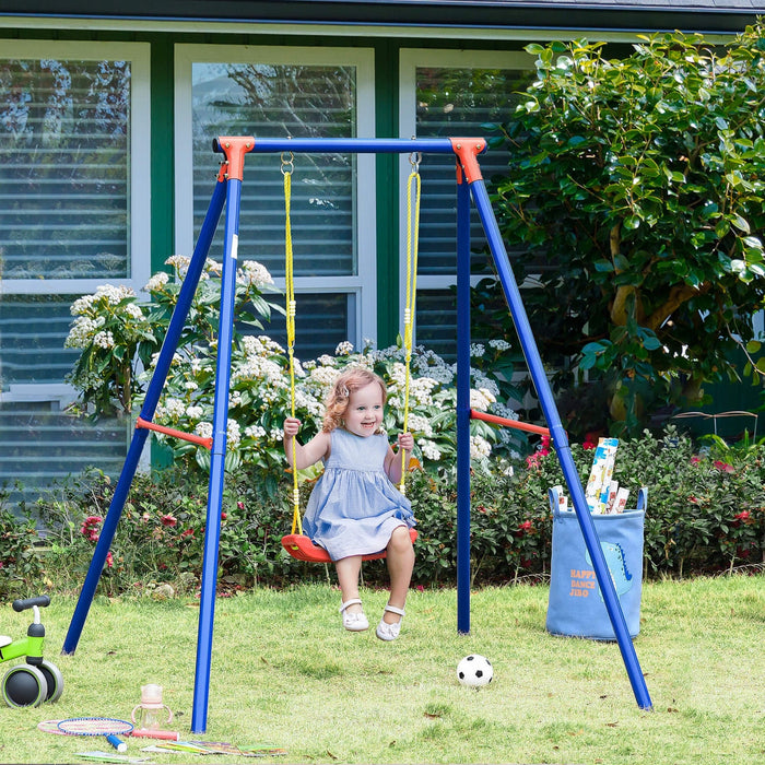 Metal Swing Set with Adjustable Rope for Kids, Blue