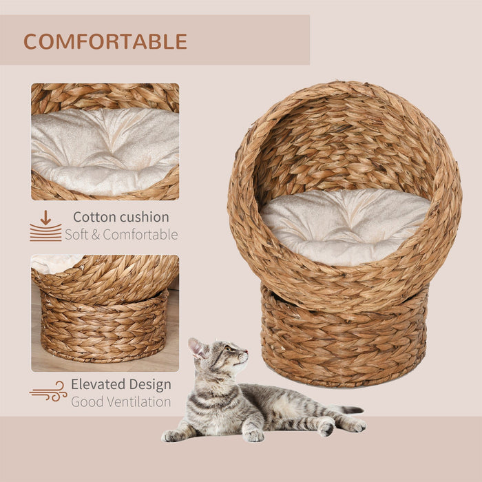 Raised Wicker Cat Bed - Brown, 50x42x60cm