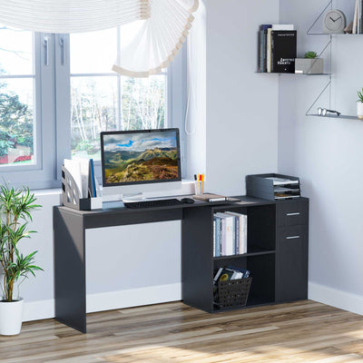 Black Corner Computer Desk with Storage Homcom