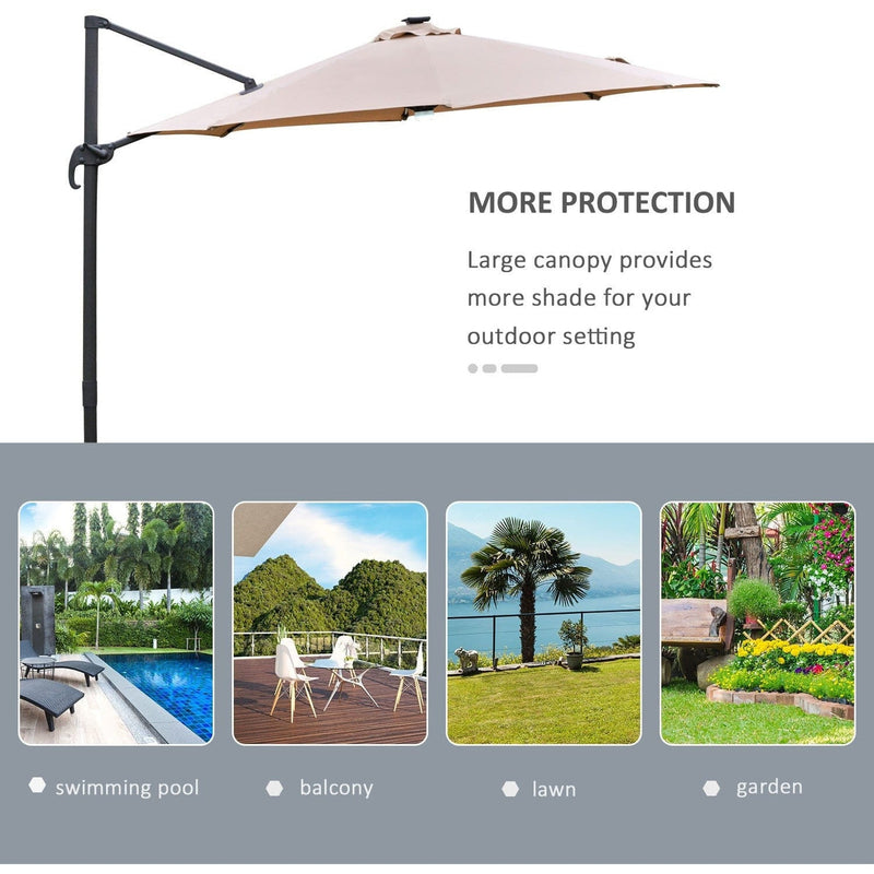 Image of a brown cantilever parasol with solar lights