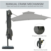 Roma 3m Square Cantilever Parasol With Base, Grey Outsunny
