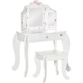 Kids Dressing Table and Stool Set with Mirror, White Homcom