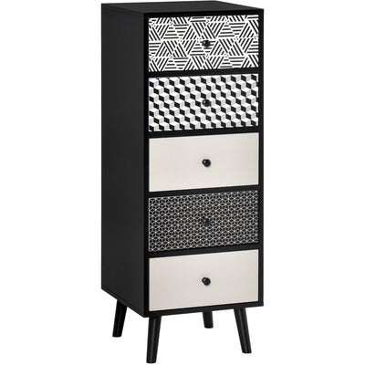 Tall 5 Drawer Dresser, Black/Multicoloured Homcom