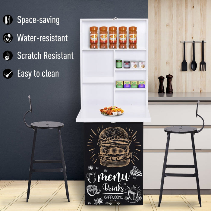 Wall Mounted Folding Table With Chalkboard and Shelf