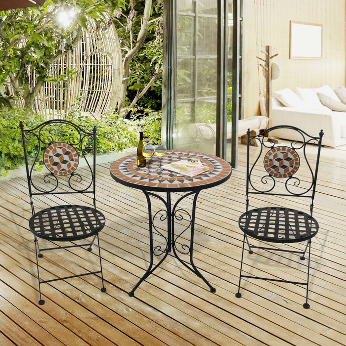 Mosaic Bistro Set, 2 Folding Chairs & Round Table