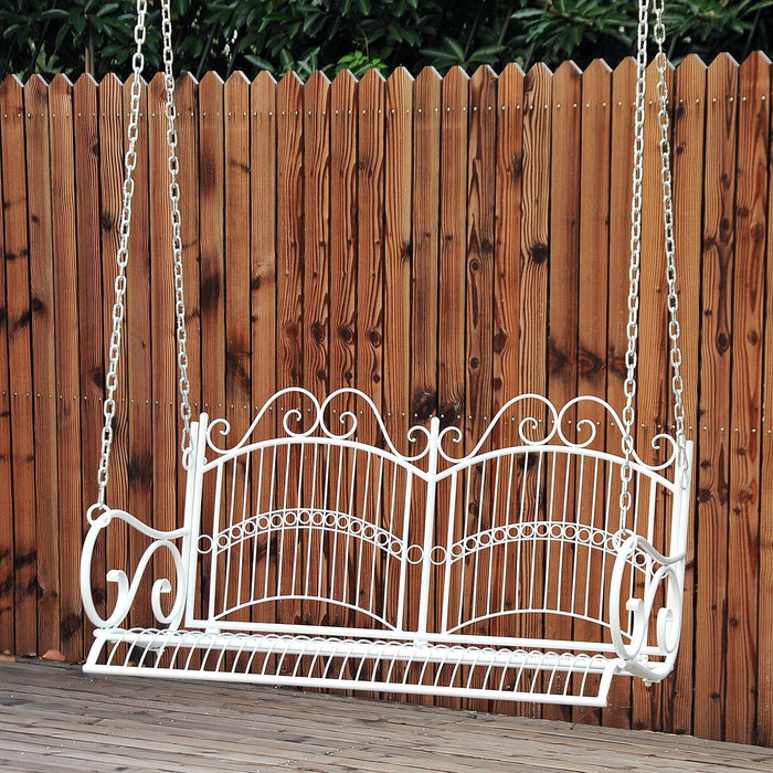 2 Seater Metal Garden Swing Chair, White