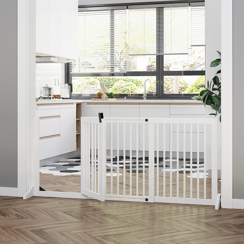 Freestanding Wooden Pet Gate, 75H x 204 cm, White