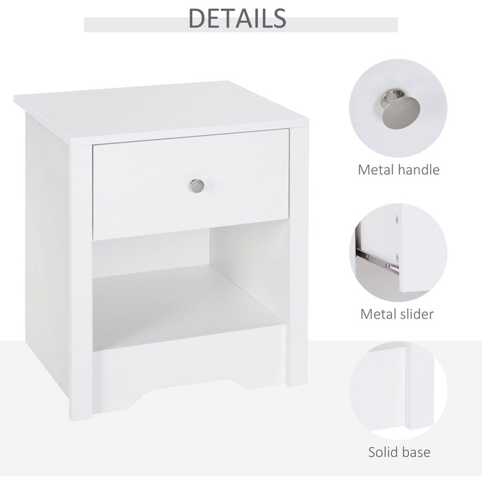 Solid Wood Bedside Table, White