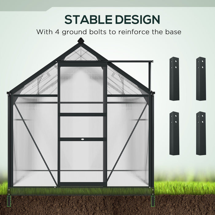 6x8ft Polycarbonate Greenhouse, Slide Door, Clear