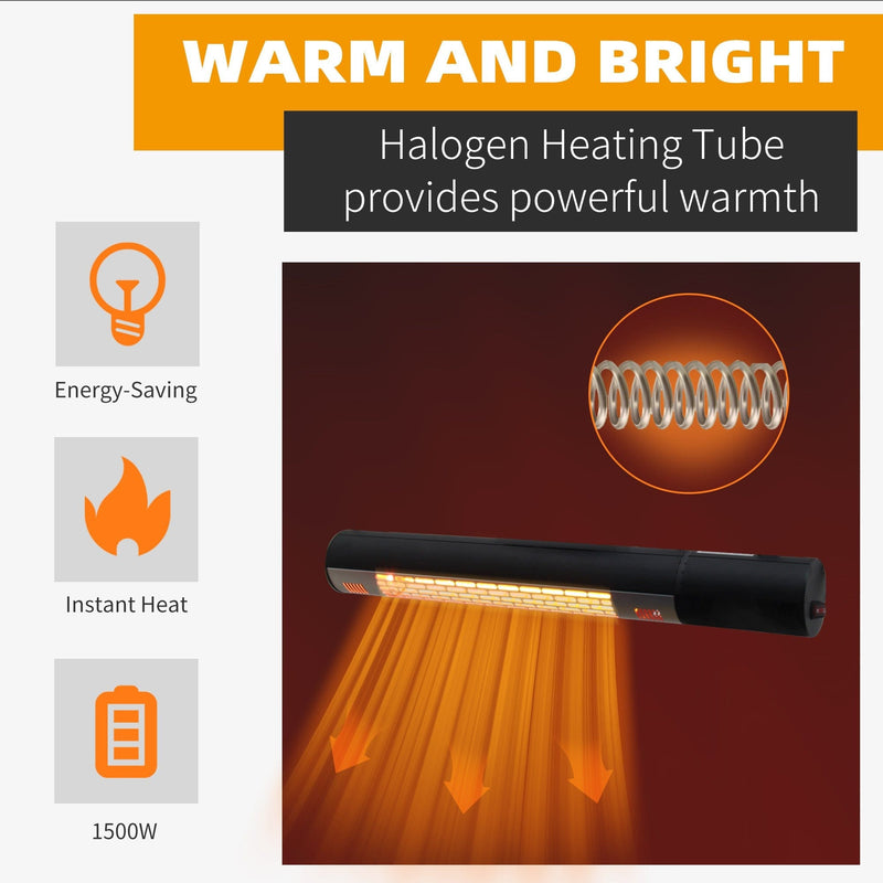 1500W Wall Mounted Patio Heater - Remote, Infrared